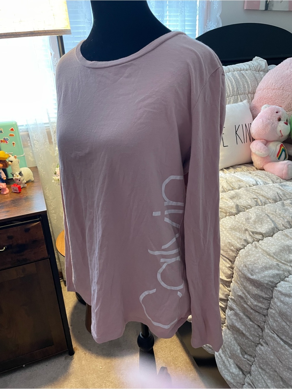 Calvin Klein Soft Mauve Long Sleeve Crewneck Top with Side Logo
